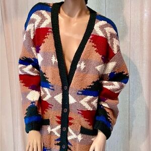 Vintage 90s Jacquelyn By Browne Colorful Cardigan Sweater Size Medium 100% Wool